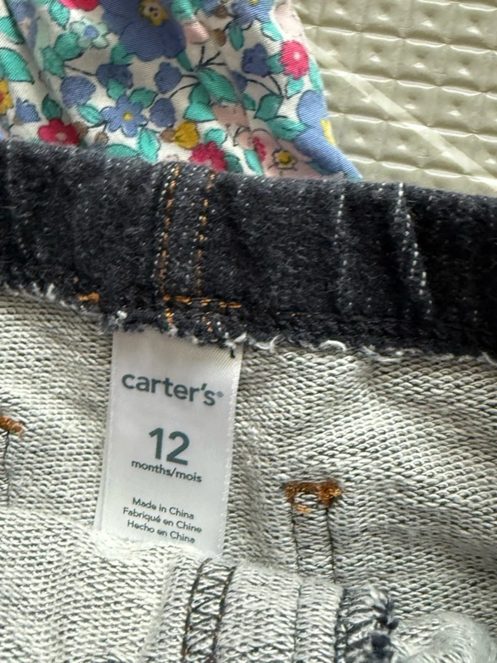 Carter's|Baby girl outfit,Floral Ruffle-Sleeve Top & Navy Knit denim pants•BOHO